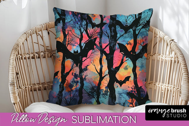 Neon Halloween Pillow Sublimation - Spooky Pillow Cover Sublimation OrangeBrushStudio 