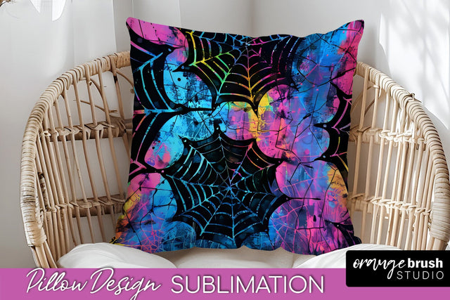 Neon Halloween Pillow Sublimation - Spooky Pillow Cover Sublimation OrangeBrushStudio 