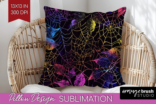 Neon Halloween Pillow Sublimation - Spooky Pillow Cover Sublimation OrangeBrushStudio 
