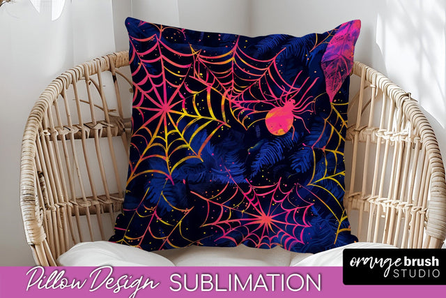 Neon Halloween Pillow Sublimation - Spooky Pillow Cover Sublimation OrangeBrushStudio 