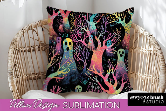 Neon Halloween Pillow Sublimation - Spooky Pillow Cover Sublimation OrangeBrushStudio 