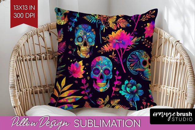 Neon Halloween Pillow Sublimation - Spooky Pillow Cover Sublimation OrangeBrushStudio 