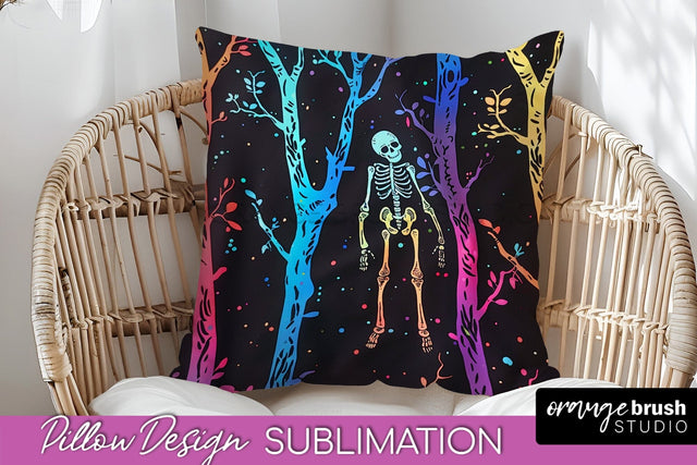 Neon Halloween Pillow Sublimation - Spooky Pillow Cover Sublimation OrangeBrushStudio 