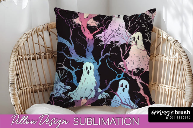 Neon Halloween Pillow Sublimation - Spooky Pillow Cover Sublimation OrangeBrushStudio 