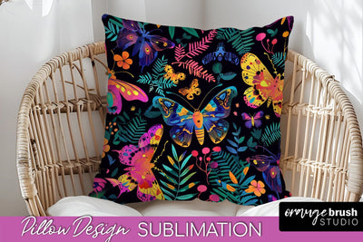 Neon Halloween Pillow Sublimation - Spooky Pillow Cover Sublimation OrangeBrushStudio 