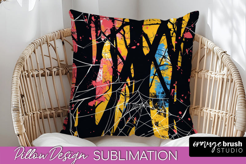 Neon Halloween Pillow Sublimation - Spooky Pillow Cover Sublimation OrangeBrushStudio 