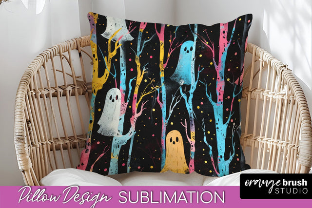Neon Halloween Pillow Sublimation - Spooky Pillow Cover Sublimation OrangeBrushStudio 