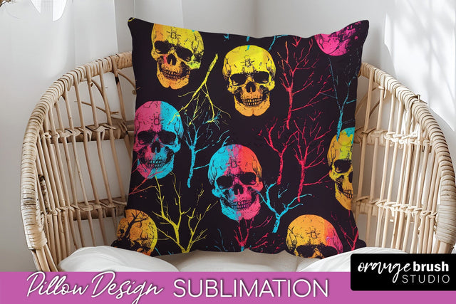 Neon Halloween Pillow Sublimation - Spooky Pillow Cover Sublimation OrangeBrushStudio 
