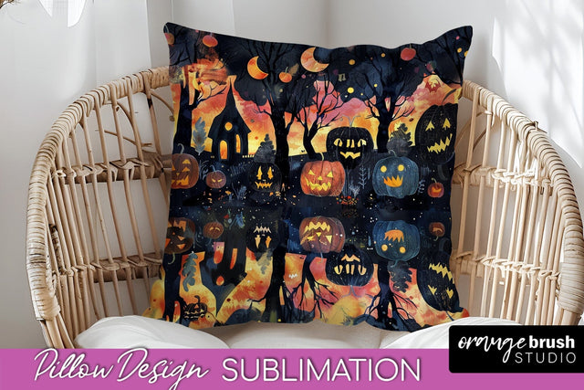 Neon Halloween Pillow Sublimation - Spooky Pillow Cover Sublimation OrangeBrushStudio 