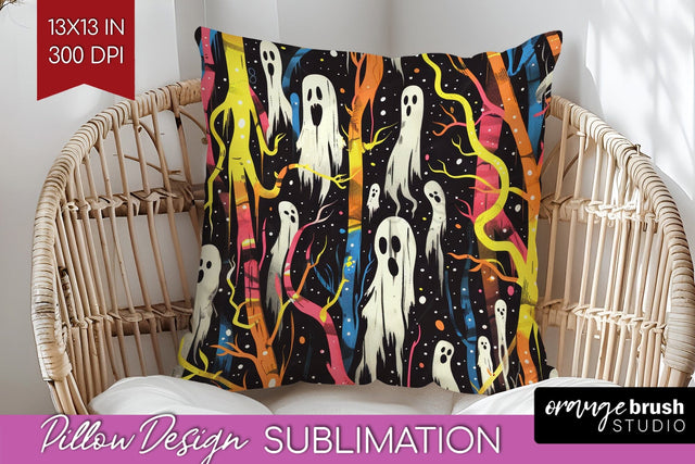 Neon Halloween Pillow Sublimation - Spooky Pillow Cover Sublimation OrangeBrushStudio 