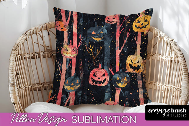 Neon Halloween Pillow Sublimation - Spooky Pillow Cover Sublimation OrangeBrushStudio 