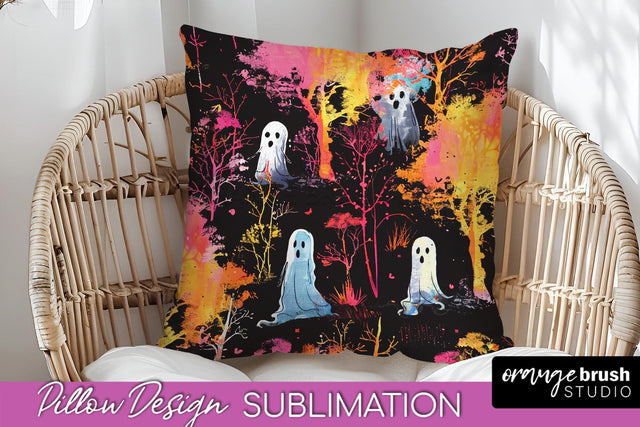 Neon Halloween Pillow Sublimation - Spooky Pillow Cover Sublimation OrangeBrushStudio 