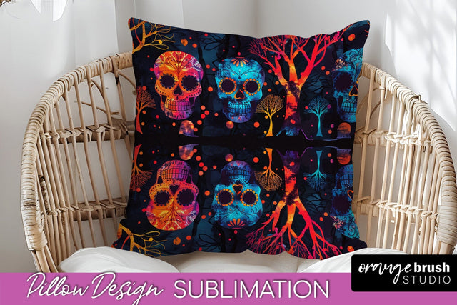 Neon Halloween Pillow Sublimation - Spooky Pillow Cover Sublimation OrangeBrushStudio 