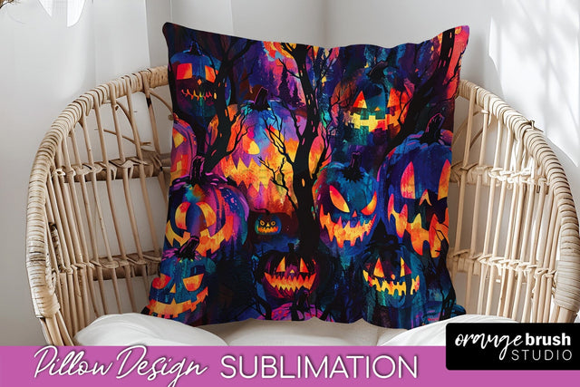 Neon Halloween Pillow Sublimation - Spooky Pillow Cover Sublimation OrangeBrushStudio 