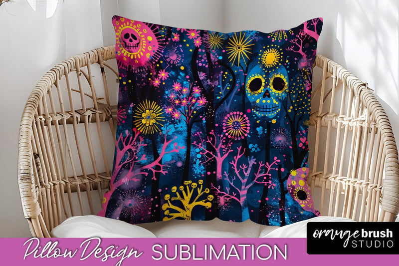 Neon Halloween Pillow Sublimation - Spooky Pillow Cover Sublimation OrangeBrushStudio 