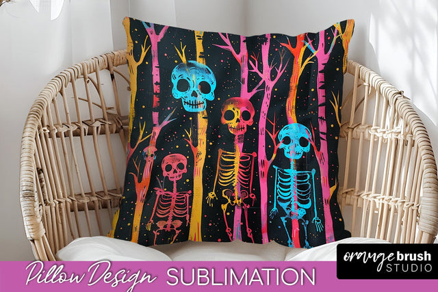 Neon Halloween Pillow Sublimation - Spooky Pillow Cover Sublimation OrangeBrushStudio 