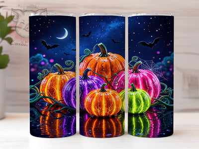 Neon Halloween Pumpkin Glow 20oz Tumbler, Neon Pumpkin, Halloween Glow, Luminous Jack-o-Lantern, 20oz Tumbler Wrap, Sublimation Design, Bright Spooky, Digital Download Sublimation Lara' s Designs 