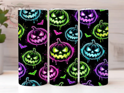 Neon Halloween Pumpkin Pattern 20oz Tumbler, Neon Pumpkin Motif, Halloween Pattern Design, Vibrant Theme, Festive Accent, Spooky Charm, Sublimation Wrap, 20oz Tumbler Sublimation Lara' s Designs 