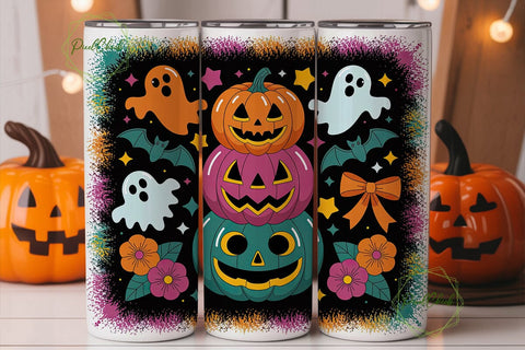 Neon Halloween Pumpkin Stack Tumbler Sublimation PixelChick 