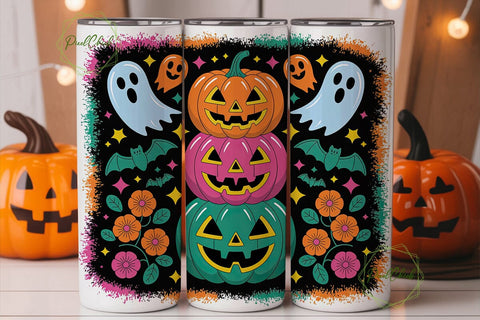 Neon Halloween Pumpkin Stack Tumbler Sublimation PixelChick 