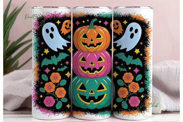 Neon Halloween Pumpkin Stack Tumbler Sublimation PixelChick 
