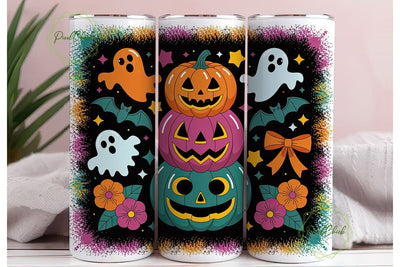 Neon Halloween Pumpkin Stack Tumbler Sublimation PixelChick 