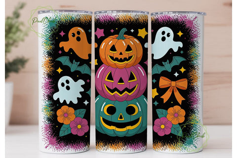 Neon Halloween Pumpkin Stack Tumbler Sublimation PixelChick 