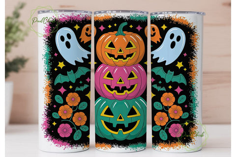 Neon Halloween Pumpkin Stack Tumbler Sublimation PixelChick 