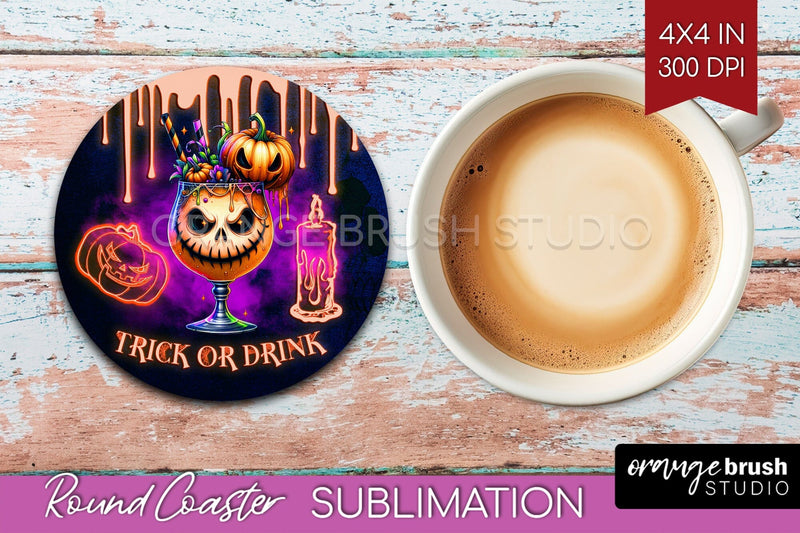 Neon Halloween Round Coaster - Cocktail Coaster Sublimation Sublimation OrangeBrushStudio 