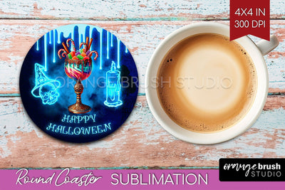 Neon Halloween Round Coaster - Cocktail Coaster Sublimation Sublimation OrangeBrushStudio 
