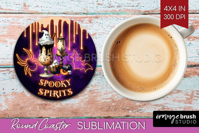 Neon Halloween Round Coaster - Cocktail Coaster Sublimation Sublimation OrangeBrushStudio 