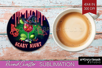 Neon Halloween Round Coaster - Cocktail Coaster Sublimation Sublimation OrangeBrushStudio 