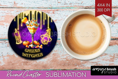 Neon Halloween Round Coaster - Cocktail Coaster Sublimation Sublimation OrangeBrushStudio 