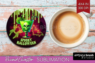 Neon Halloween Round Coaster - Cocktail Coaster Sublimation Sublimation OrangeBrushStudio 