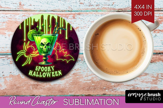 Neon Halloween Round Coaster - Cocktail Coaster Sublimation Sublimation OrangeBrushStudio 