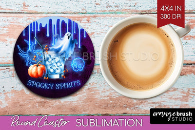 Neon Halloween Round Coaster - Cocktail Coaster Sublimation Sublimation OrangeBrushStudio 