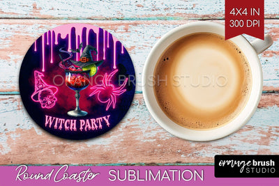 Neon Halloween Round Coaster - Cocktail Coaster Sublimation Sublimation OrangeBrushStudio 