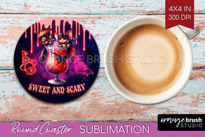 Neon Halloween Round Coaster - Cocktail Coaster Sublimation Sublimation OrangeBrushStudio 