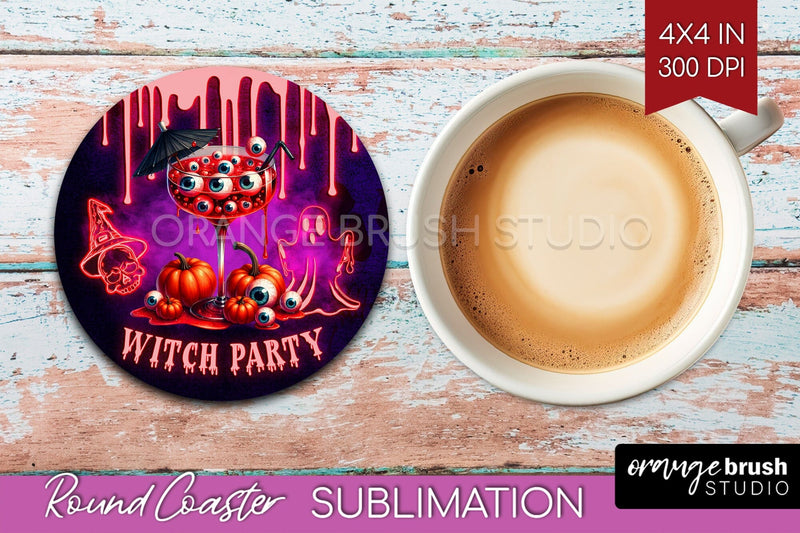 Neon Halloween Round Coaster - Cocktail Coaster Sublimation Sublimation OrangeBrushStudio 