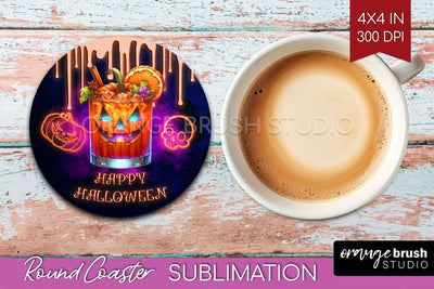 Neon Halloween Round Coaster - Cocktail Coaster Sublimation Sublimation OrangeBrushStudio 