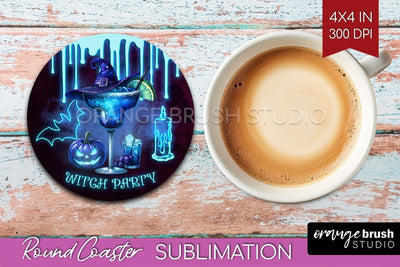 Neon Halloween Round Coaster - Cocktail Coaster Sublimation Sublimation OrangeBrushStudio 