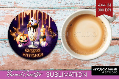 Neon Halloween Round Coaster - Cocktail Coaster Sublimation Sublimation OrangeBrushStudio 