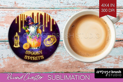 Neon Halloween Round Coaster - Cocktail Coaster Sublimation Sublimation OrangeBrushStudio 