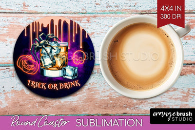 Neon Halloween Round Coaster - Cocktail Coaster Sublimation Sublimation OrangeBrushStudio 