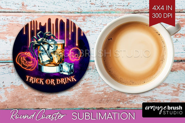 Neon Halloween Round Coaster - Cocktail Coaster Sublimation Sublimation OrangeBrushStudio 