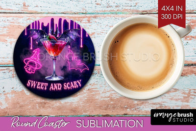 Neon Halloween Round Coaster - Cocktail Coaster Sublimation Sublimation OrangeBrushStudio 
