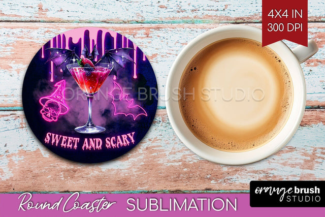 Neon Halloween Round Coaster - Cocktail Coaster Sublimation Sublimation OrangeBrushStudio 