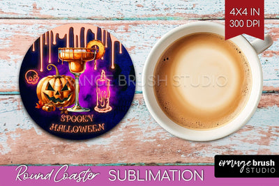 Neon Halloween Round Coaster - Cocktail Coaster Sublimation Sublimation OrangeBrushStudio 