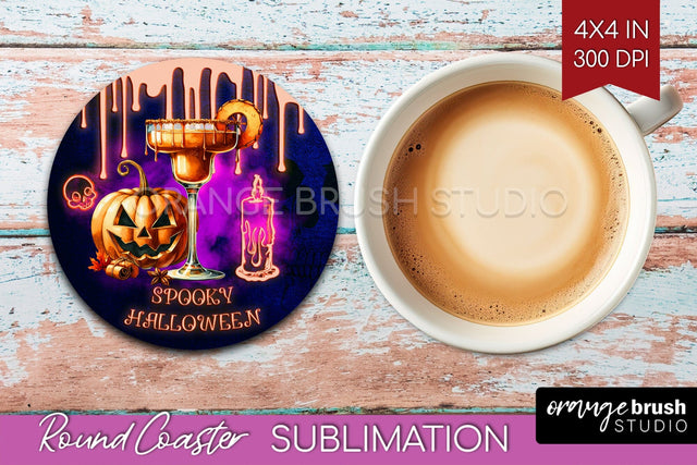 Neon Halloween Round Coaster - Cocktail Coaster Sublimation Sublimation OrangeBrushStudio 