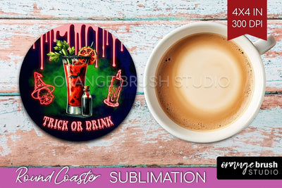 Neon Halloween Round Coaster - Cocktail Coaster Sublimation Sublimation OrangeBrushStudio 